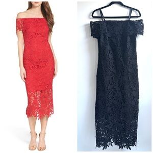 Shoshanna Midnight Madison Floral Lace Off-Shoulder Midi Dress Black Size 6